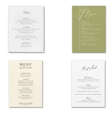 Printed Wedding Menus